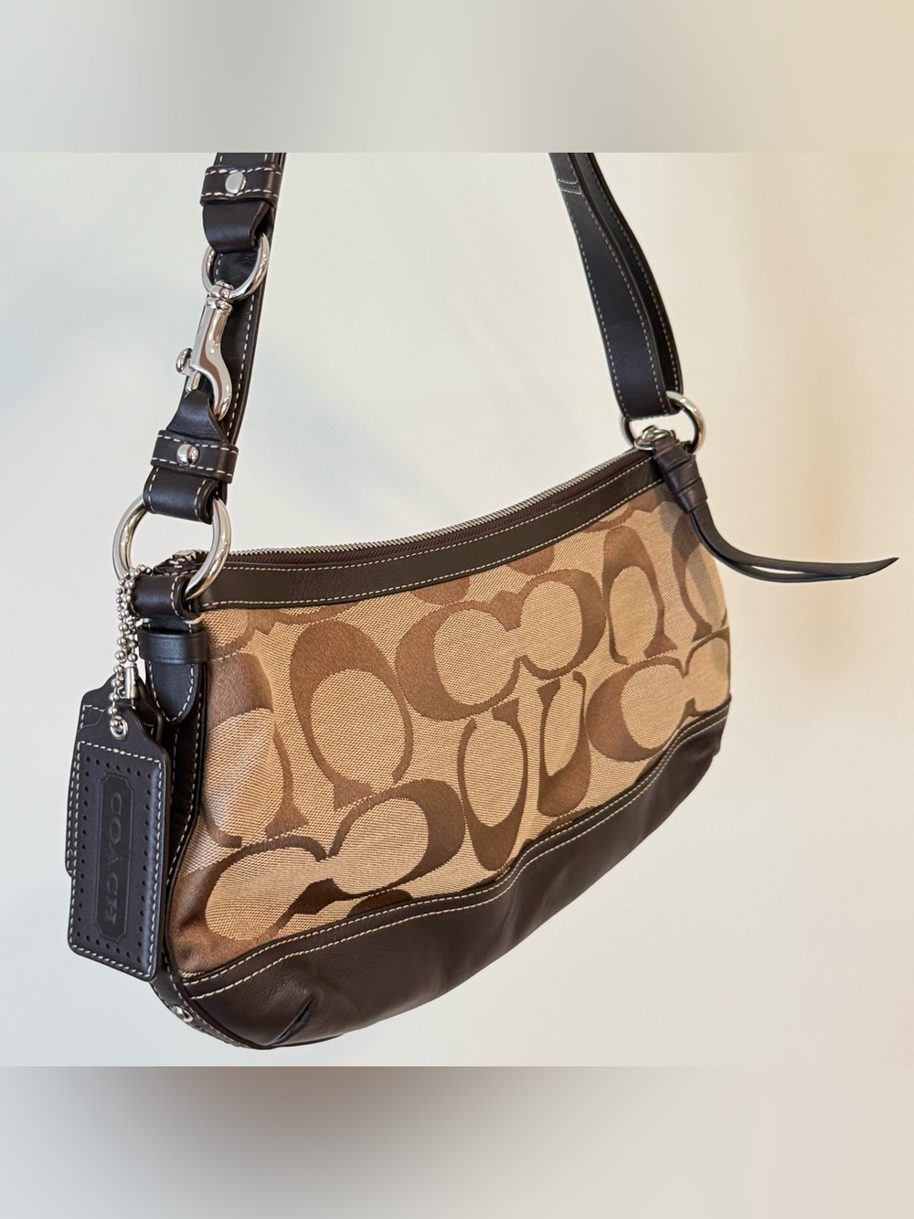 Vintage Coach Park Canvas Leather Brown Tan Hobo Soho Shoulder Purse Y2K F19731 - Picture 13 of 15
